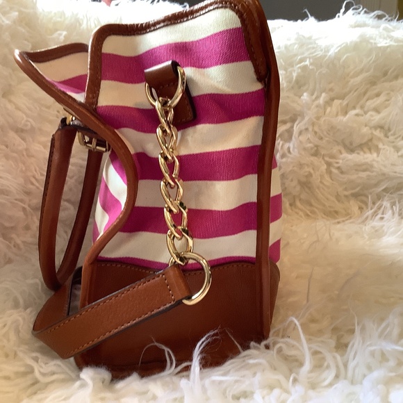 MICHAEL Michael KORS Fusia/pink and White Striped Canvas leather Hamilton Large - Picture 14 of 15